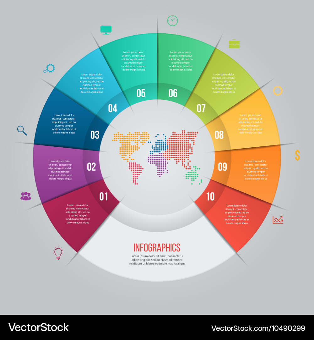 10 Part Pie Chart with World Map vector image