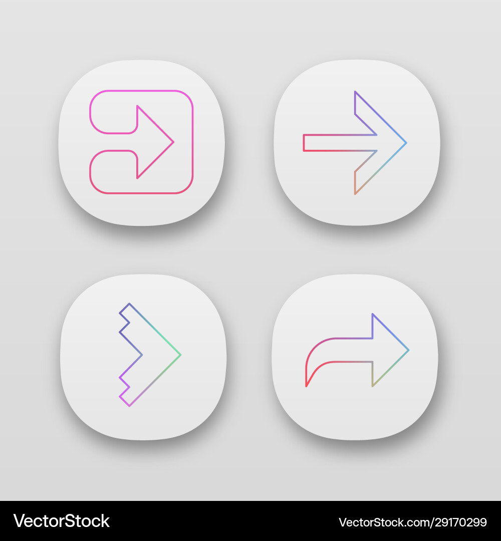 Arrow types app icons set forward right curved Arrow types app icons set forward right curved vector image