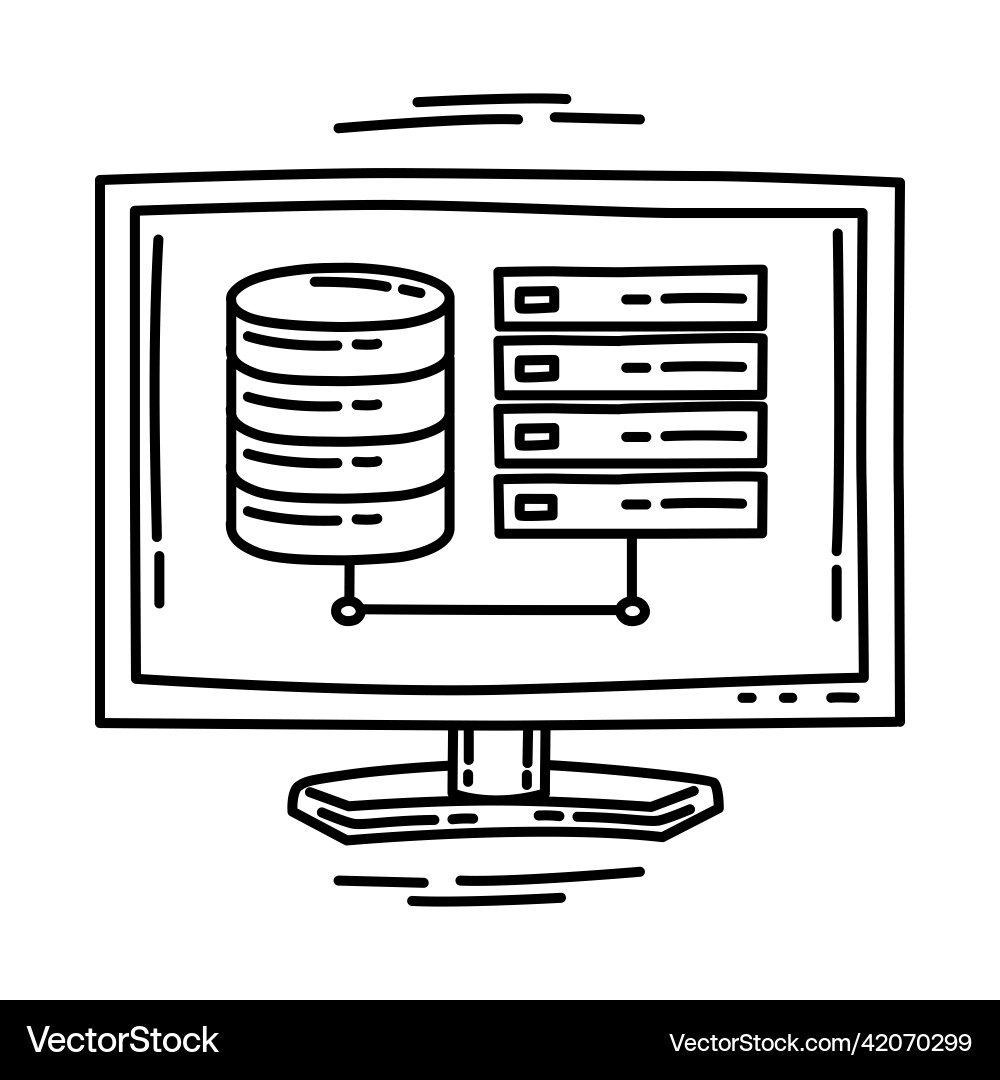 Database computer icon doodle hand drawn Database computer icon doodle hand drawn vector image