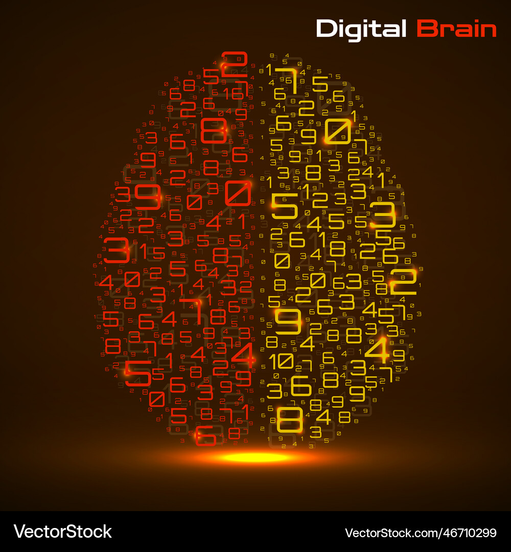 Digital brain with numbers artificial vector image
