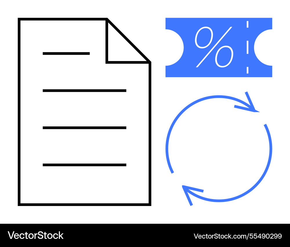 Document with percentage and circular arrows Vector Image