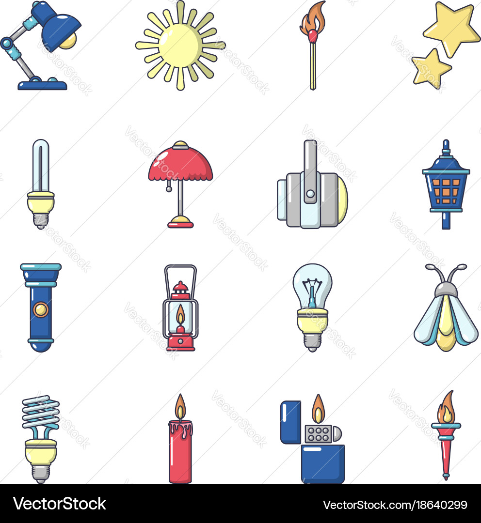 Light source icons set cartoon style vector image