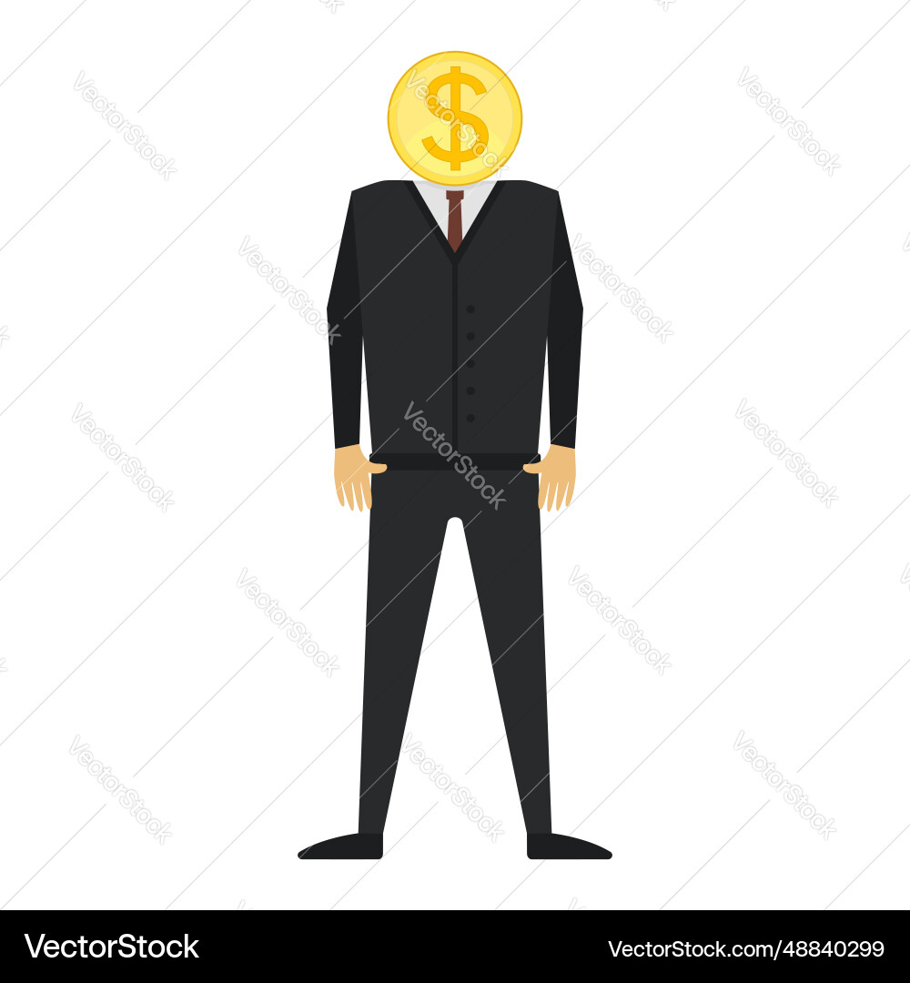 Man with a gold coin instead of head Vector Image
