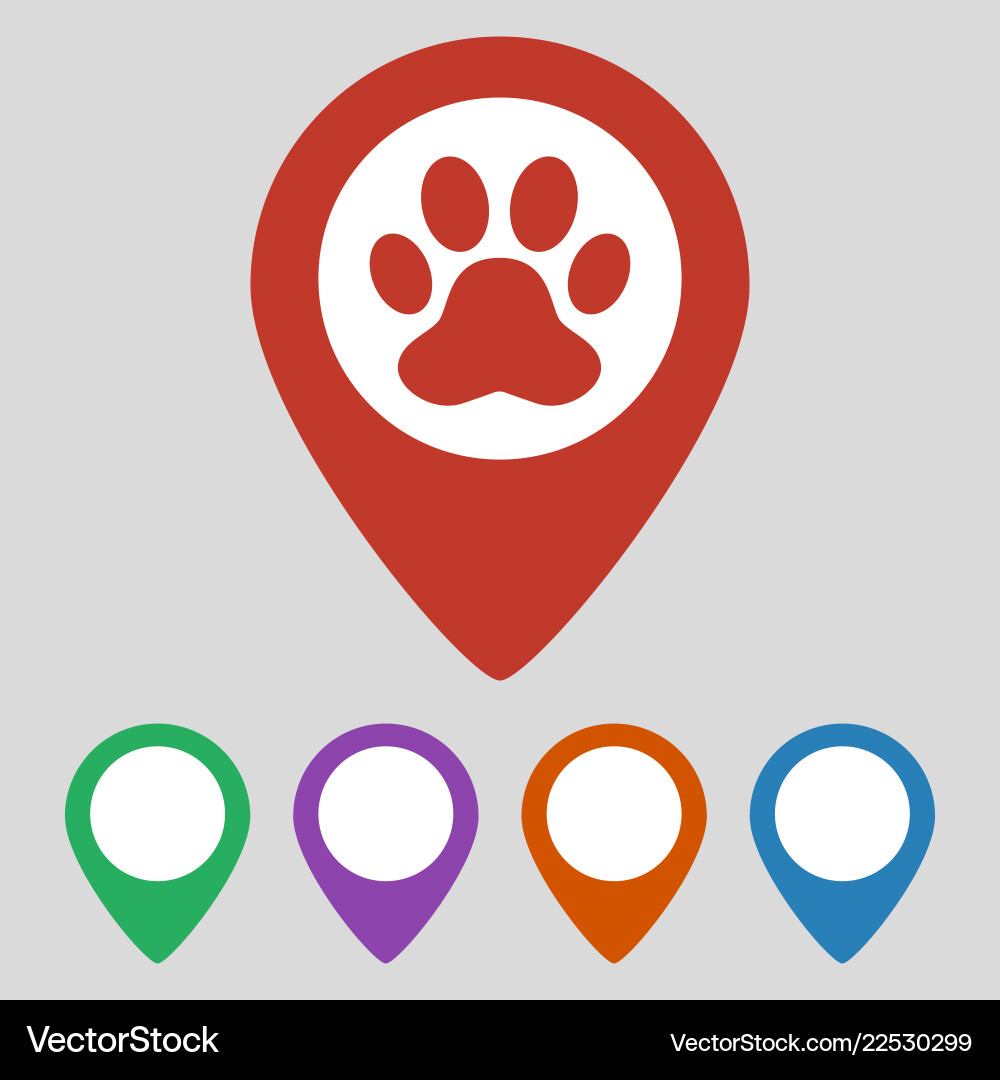 Map pointer with paw print icon on grey background Map pointer with paw print icon on grey background vector image