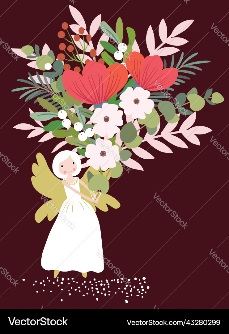 Süßes Mädchen hält ein Bouquet von Blumen Süßes Mädchen hält ein Bouquet von Blumen vektorbild