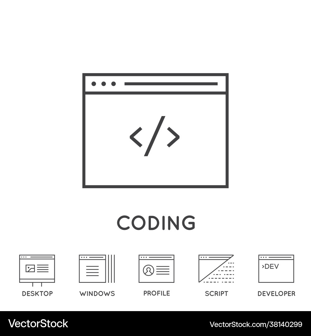 Set minimal browser developing app and coding vector image