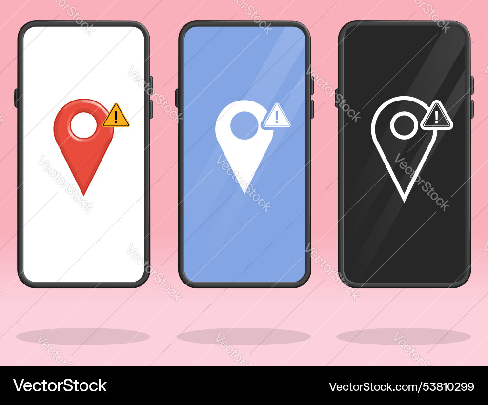 Smartphone map pin caution triangle warning Smartphone map pin caution triangle warning vector image