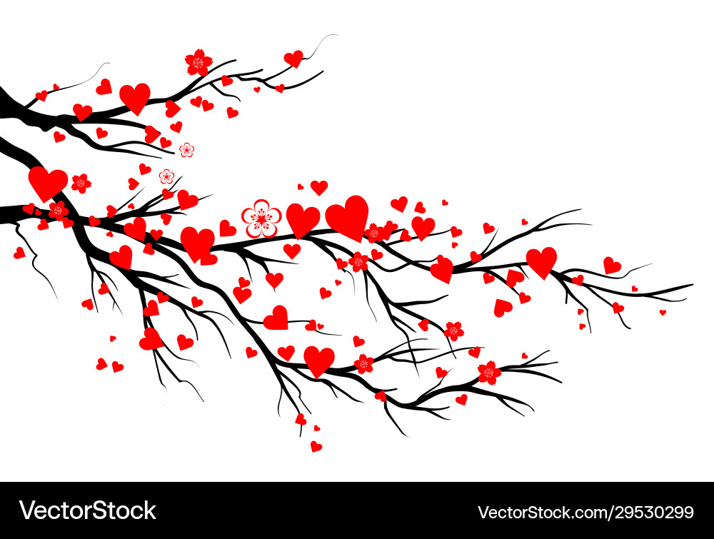 Spring blooming red hearts branch Spring blooming red hearts branch vector image
