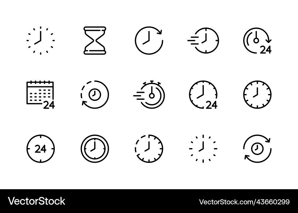 Zeit und Uhr lineare Icons isoliert gesetzt Zeit und Uhr lineare Icons isoliert gesetzt vektorbild