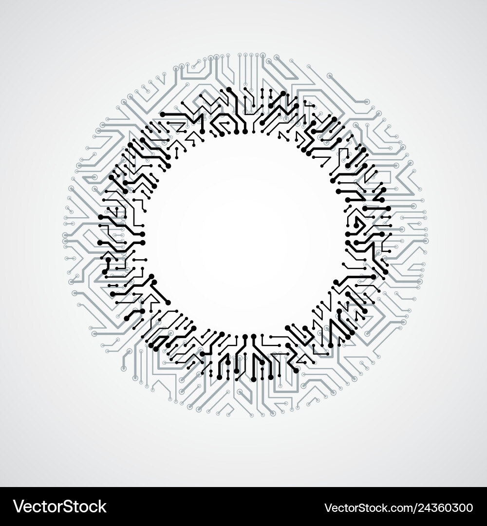 Abstract computer circuit board monochrome round vector image