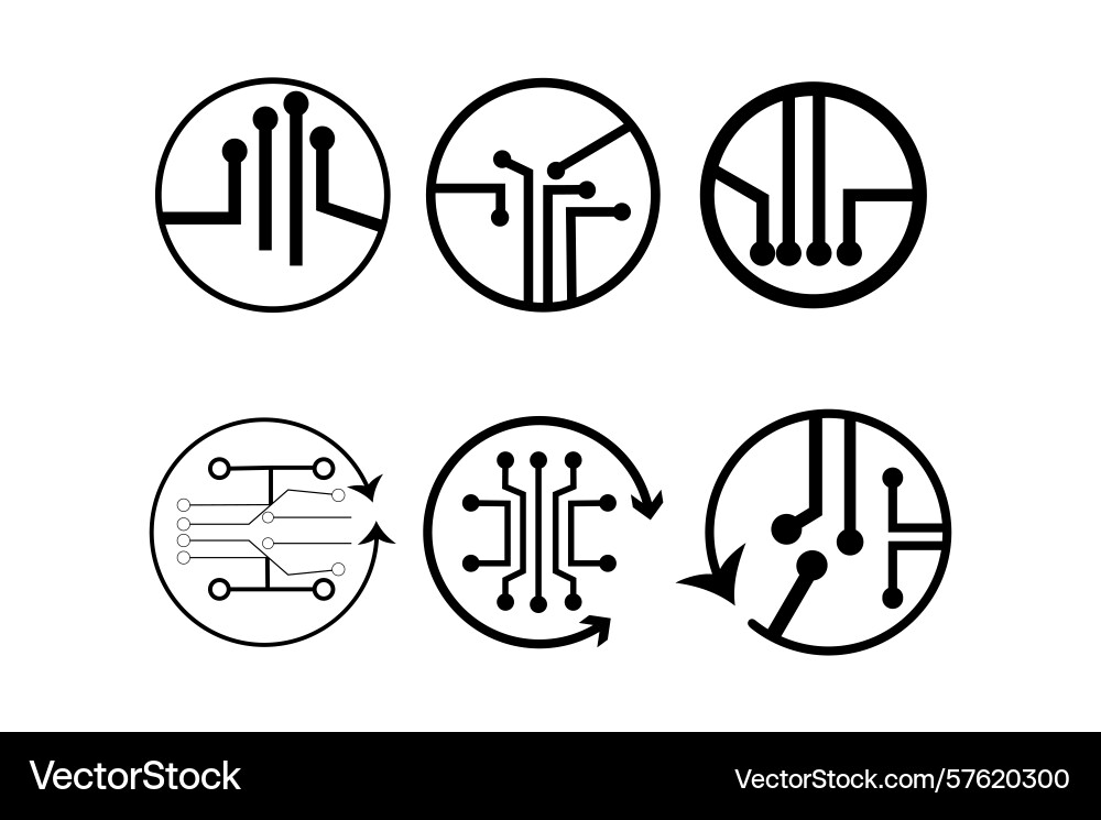 Circular circuit board icons with data flow arrows Circular circuit board icons with data flow arrows vector image