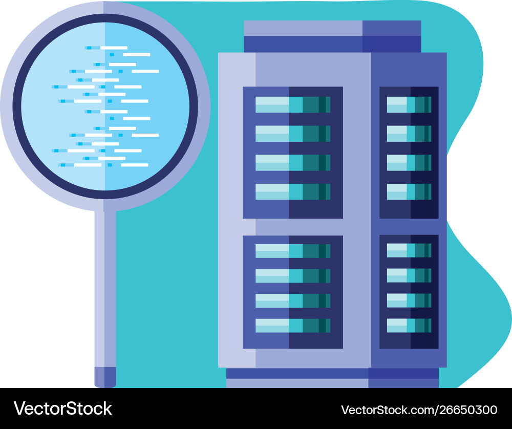 Data center disks with search magnifying glass Data center disks with search magnifying glass Vector Image