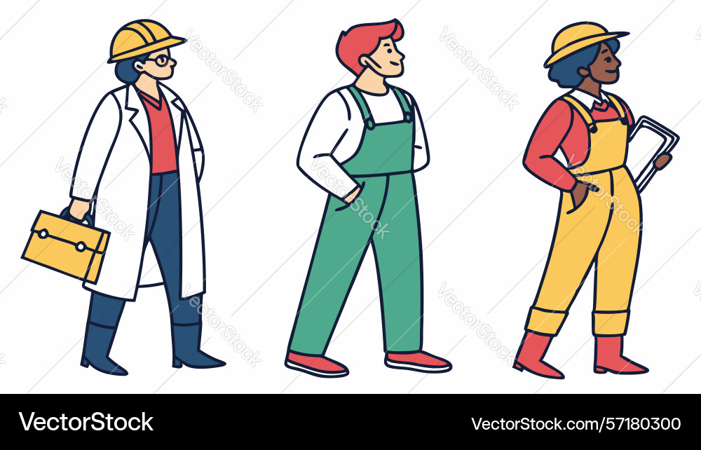 Diverse professionals in uniforms skilled trades Vector Image