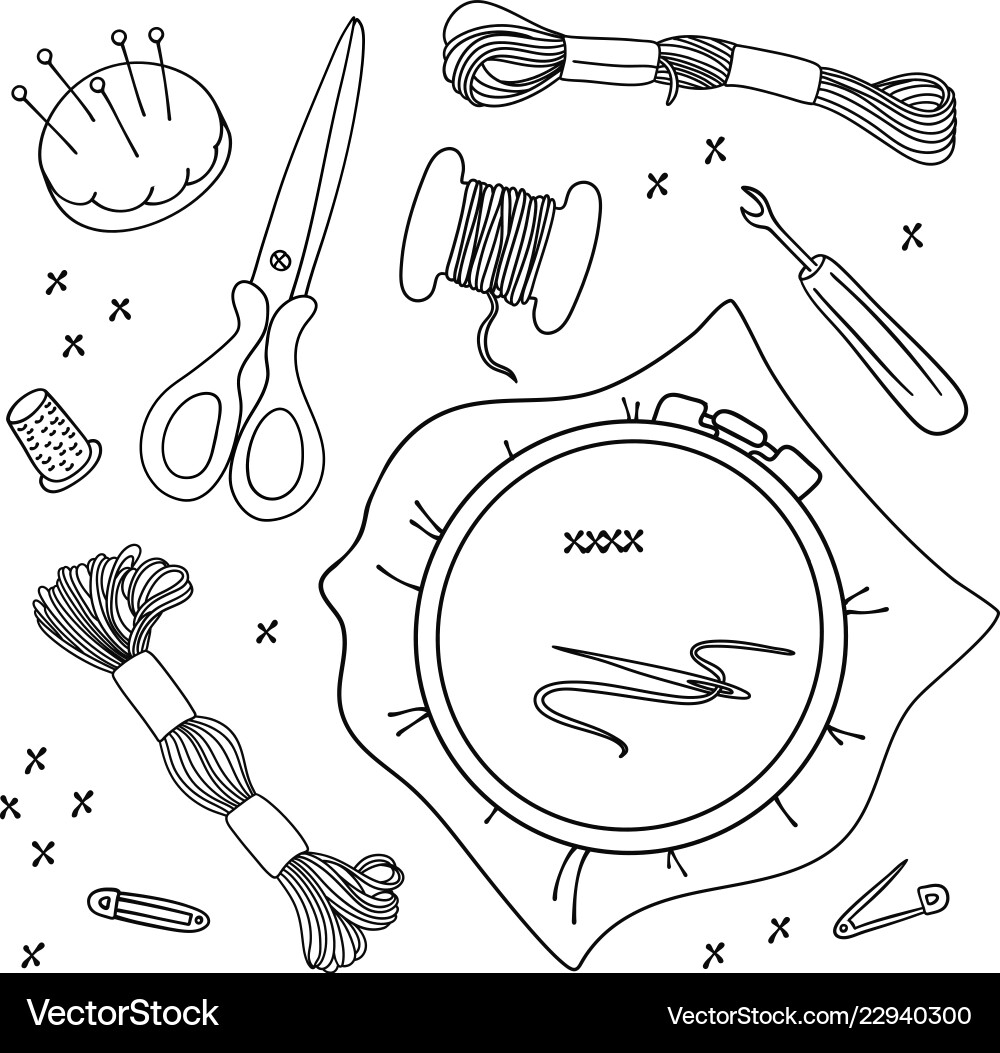 Embroidery tools set Royalty Free Vector Image