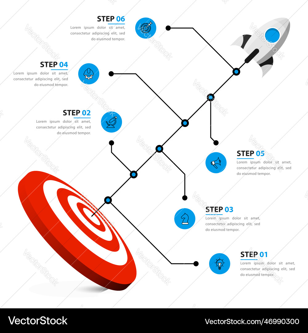 Infographic template space rocket with dartboard Infographic template space rocket with dartboard Vector Image