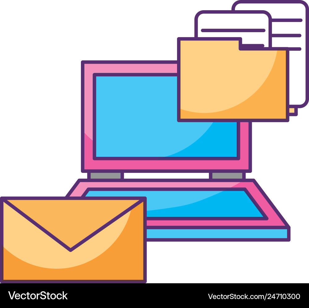 Laptop email folder file documents data storage vector image