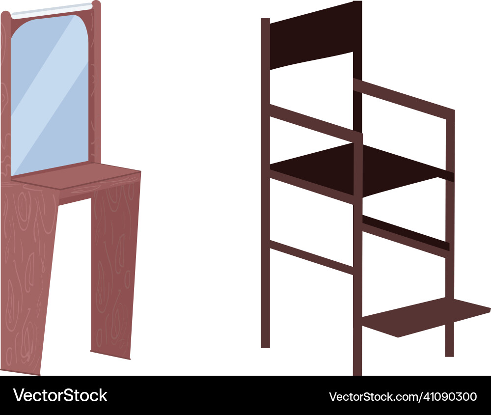Mirror and high chair flat color objects set Mirror and high chair flat color objects set vector image