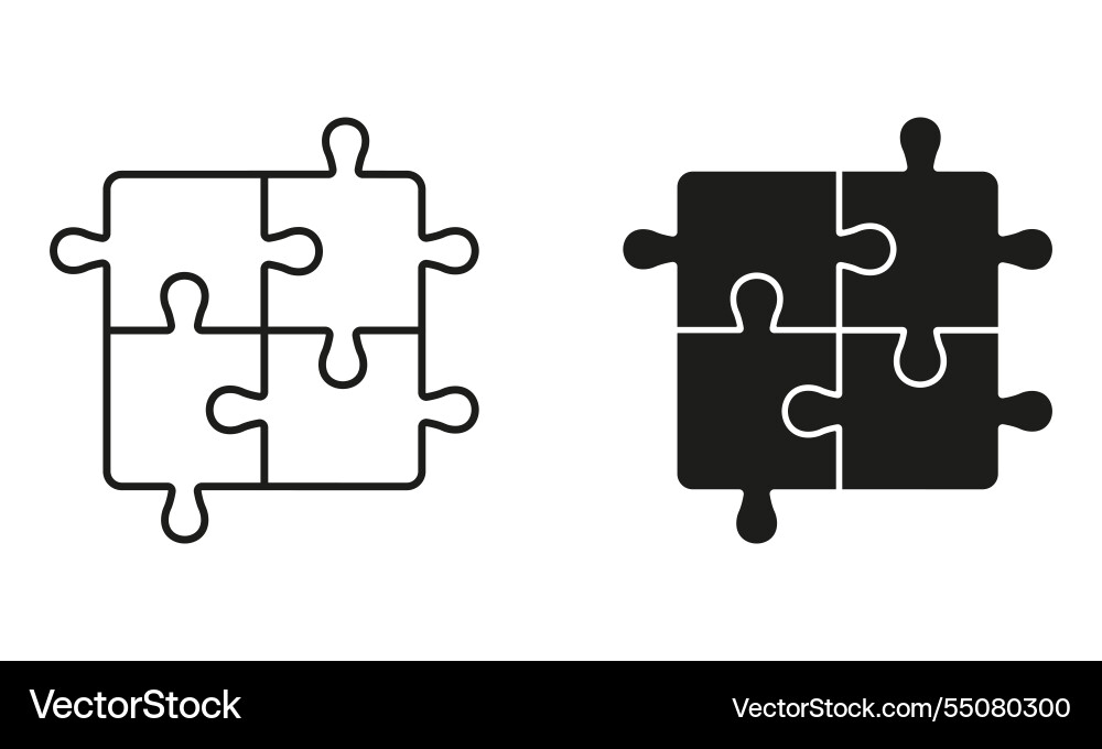 Puzzle jigsaw solution icon square pieces match Vector Image