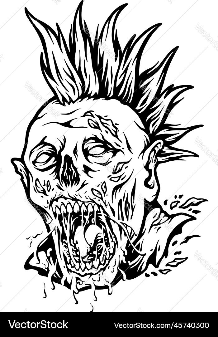 Scary head zombie punk black and white Scary head zombie punk black and white Vector Image