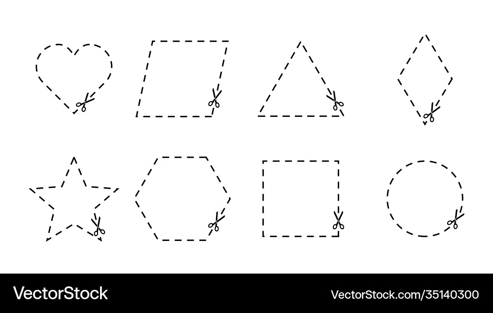 Scissors with dashed line geometric shapes vector image
