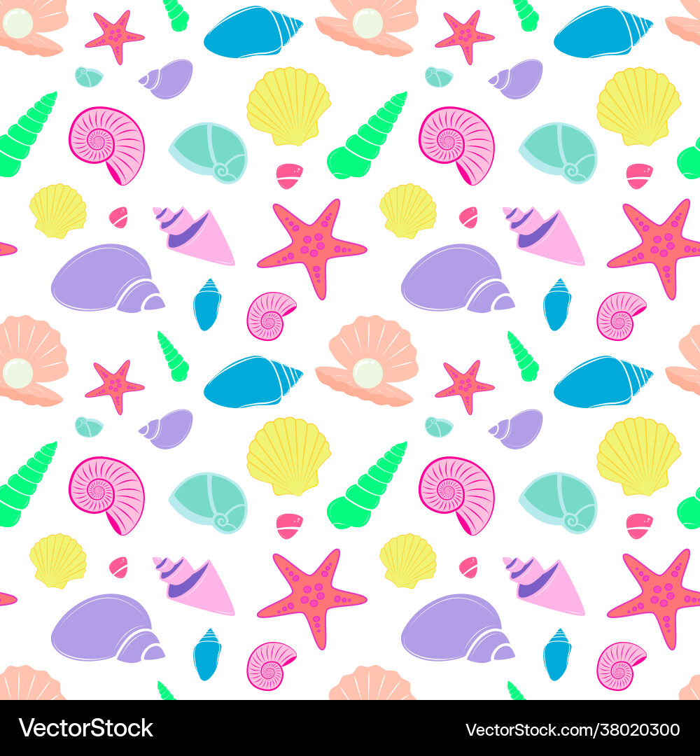 Sea shells seamless background pattern vector image