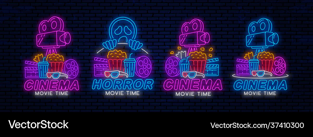 Set Kino Neon Zeichen oder Logos Set Kino Neon Zeichen oder Logos vektorbild