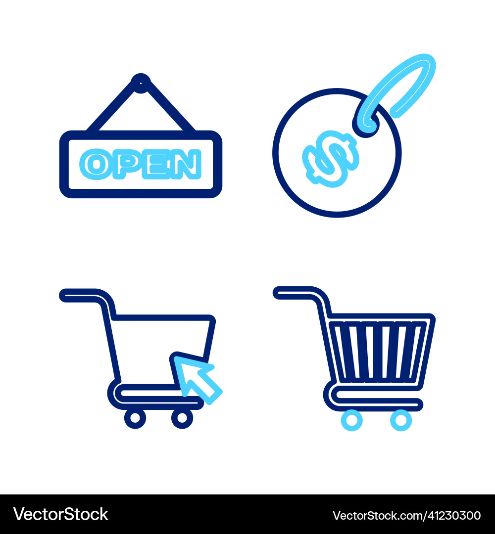 Set line shopping cart with cursor price tag Vector Image