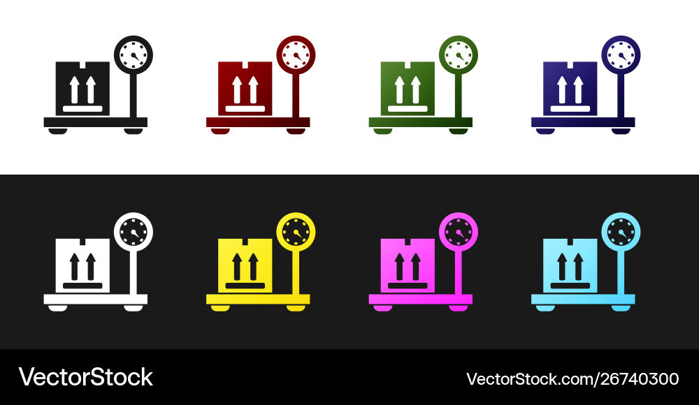 Set scale with cardboard box icon isolated Set scale with cardboard box icon isolated Vector Image