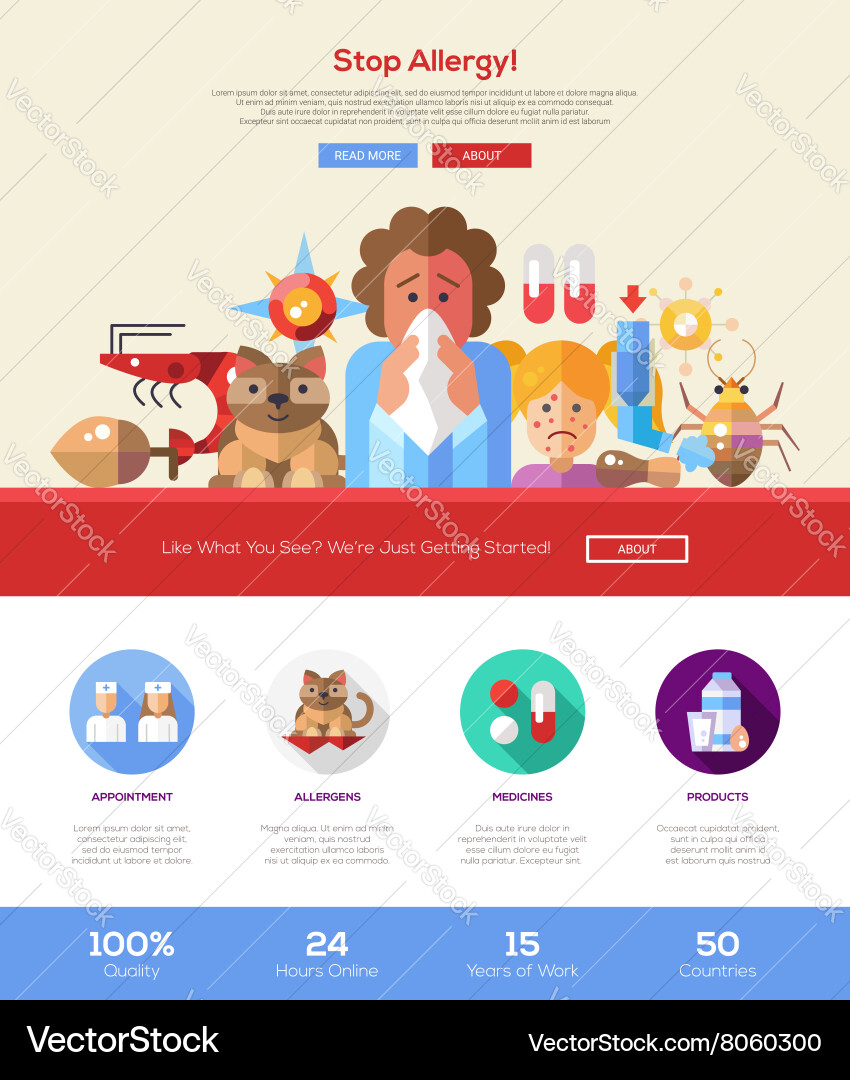 Stop allergy website header banner with webdesign vector image