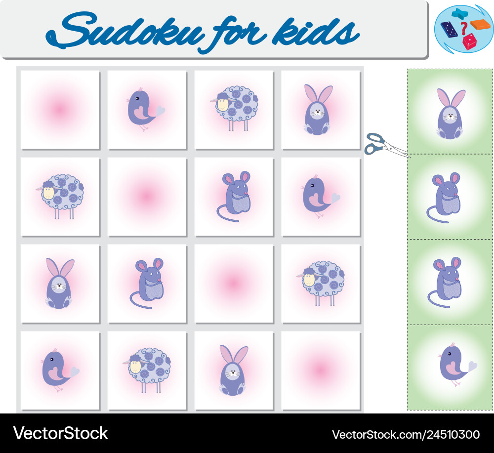 Sudoku for kids with colorful geometric figures Sudoku for kids with colorful geometric figures Vector Image
