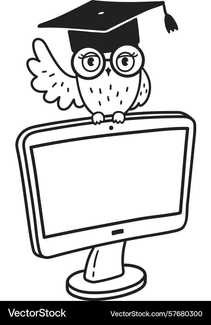 Wise owl on computer monitor vector image