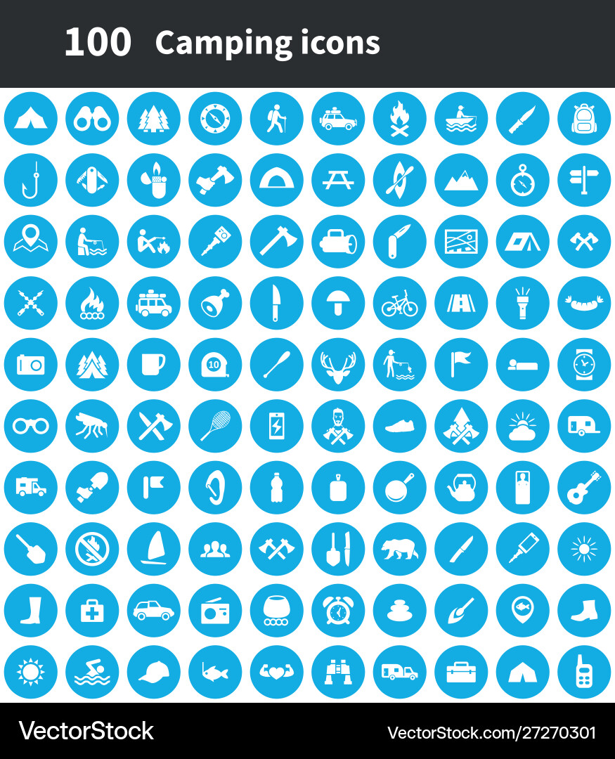 Camping 100 icons universal set for web and ui vector image