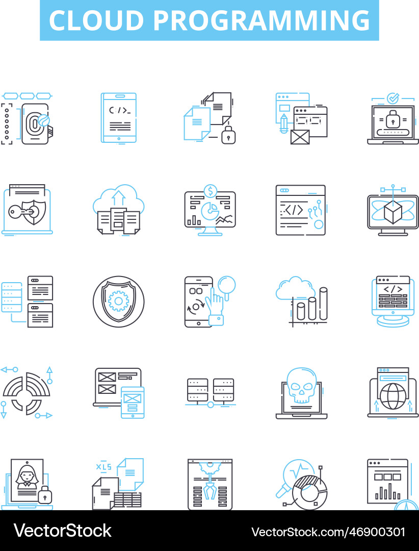 Cloud programming line icons set vector image