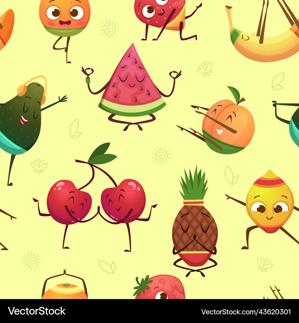 Fruits characters pattern funny in action vector image