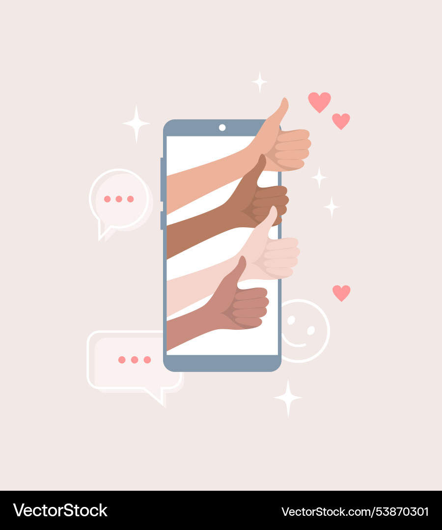 Hands showing like gesture on phone screen Hands showing like gesture on phone screen vector image