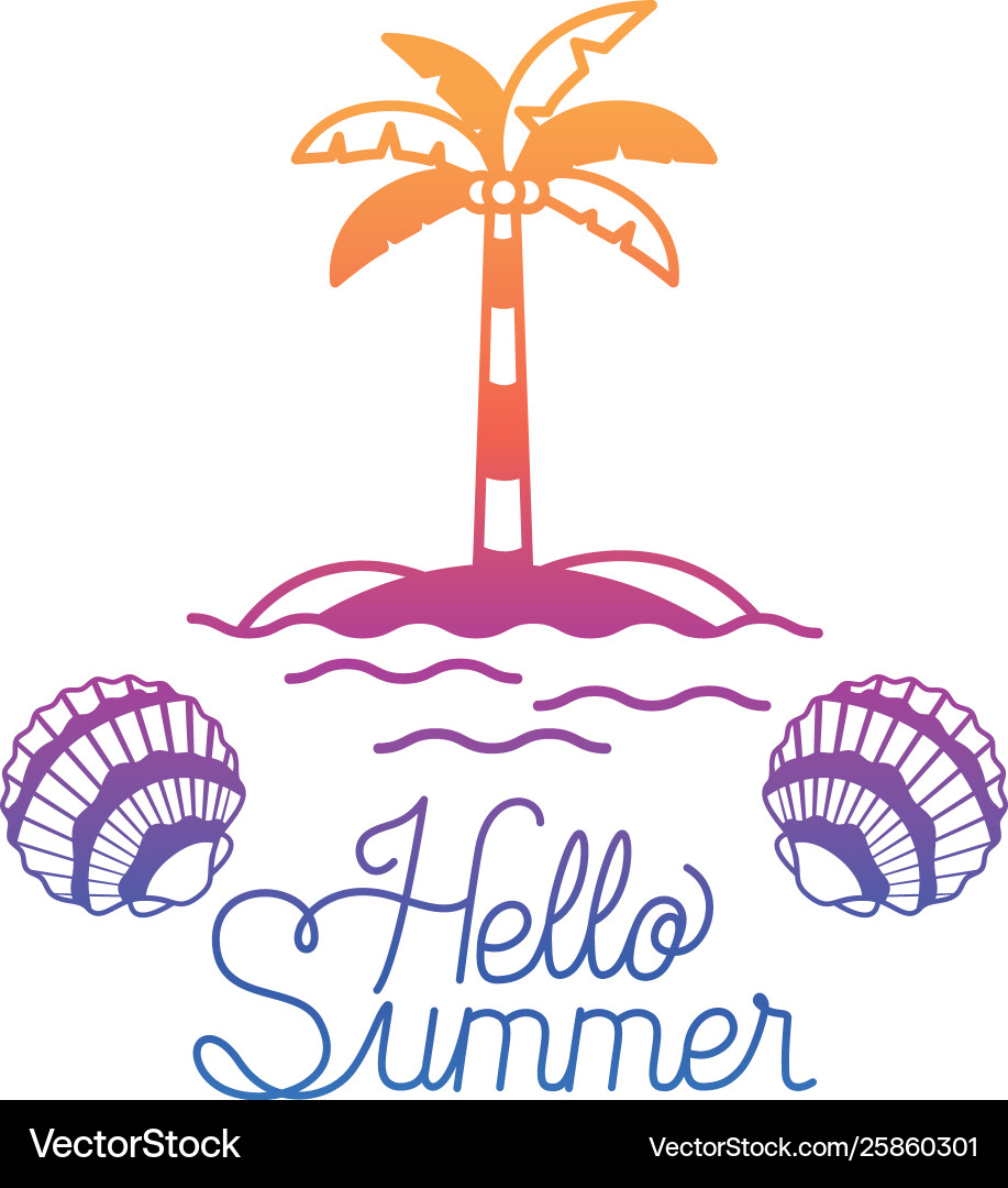 Hello summer label with colorful image Vector Image