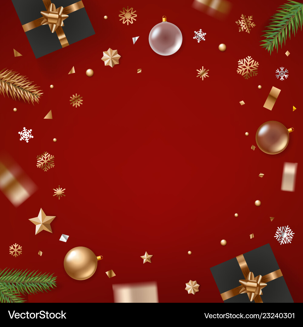 Holiday greeting frame banner with golden baubles Holiday greeting frame banner with golden baubles vector image