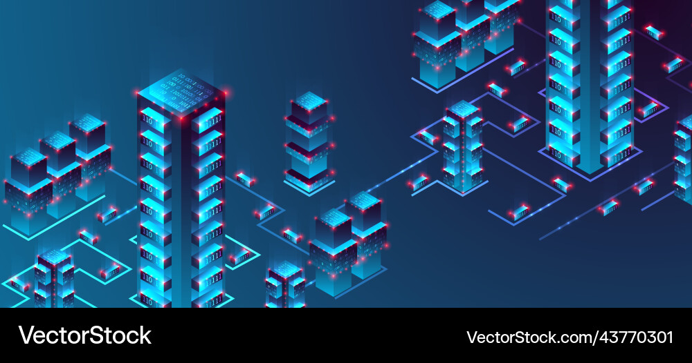 Isometric big data flow processing concept cloud Isometric big data flow processing concept cloud vector image