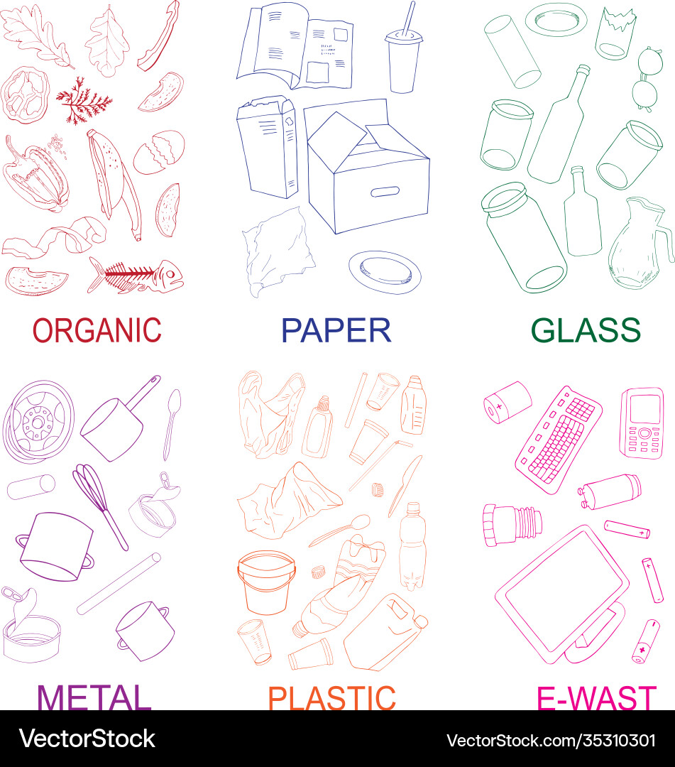 Large set sorted garbage on white background Large set sorted garbage on white background vector image