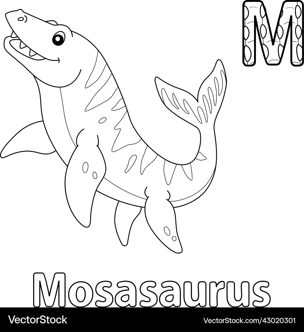 Mosasaurus alphabet dinosaur abc coloring page m Mosasaurus alphabet dinosaur abc coloring page m vector image