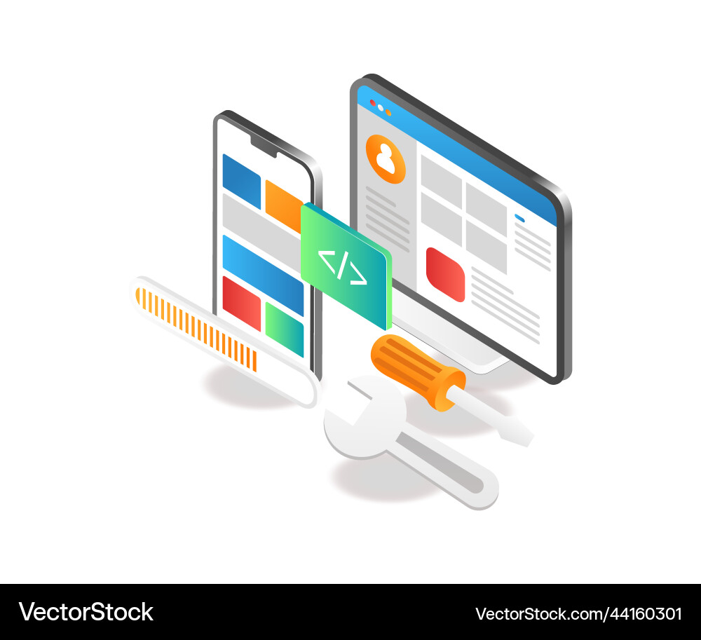 Repair process for web application development Vector Image