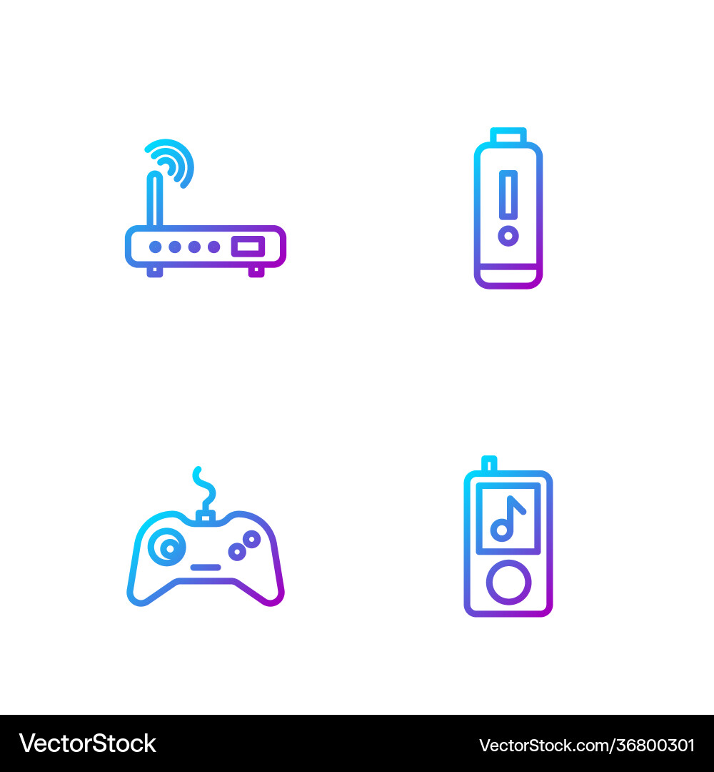 Set line music player gamepad router and wi-fi Set line music player gamepad router and wi-fi vector image