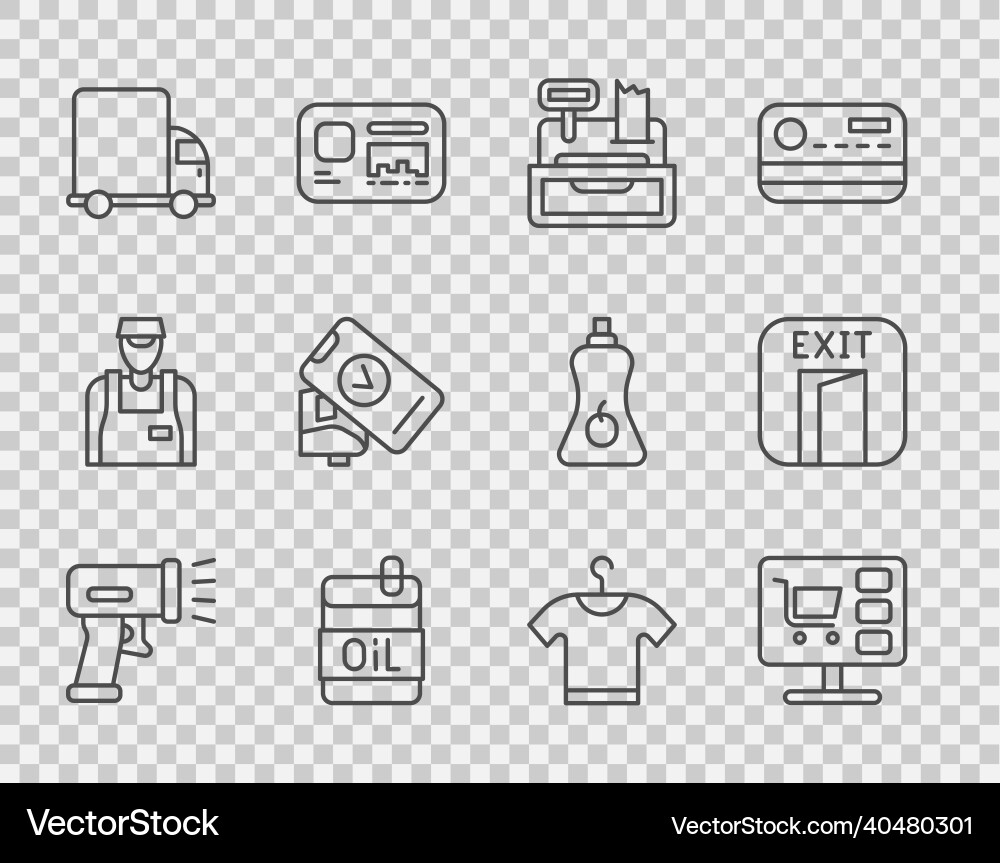 Set line scanner scanning bar code shopping cart Set line scanner scanning bar code shopping cart vector image