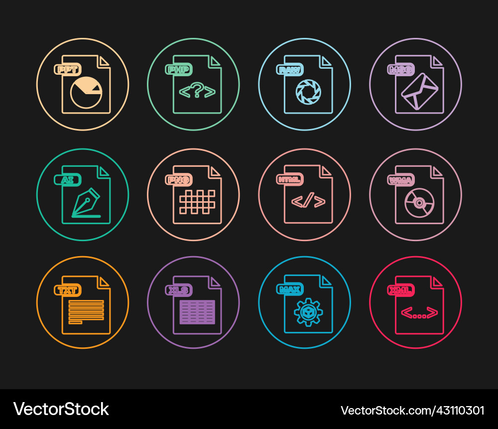 Set line xml file document wma raw png ai ppt Set line xml file document wma raw png ai ppt Vector Image