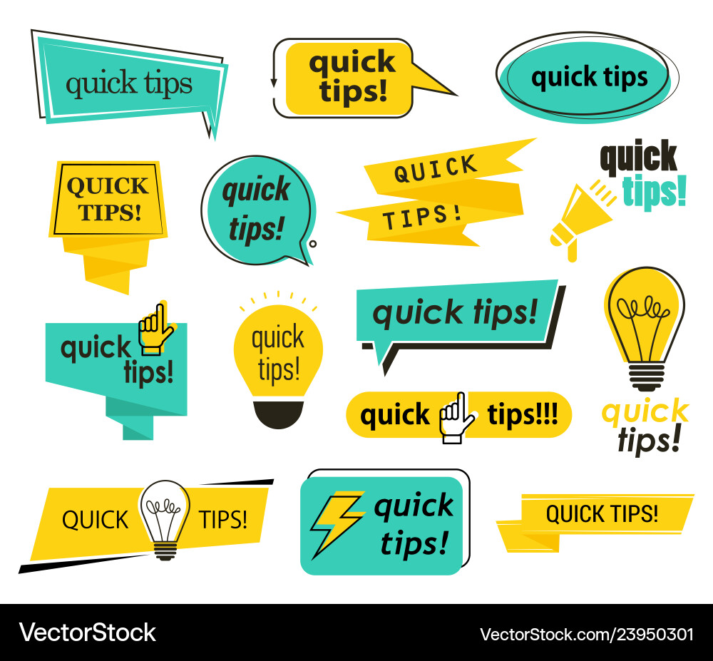 Set of isolated tips icons quick advice and info vector image