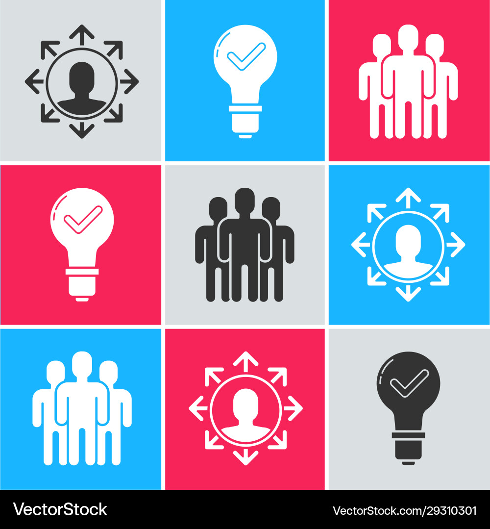 Set project team base light bulb and check mark Set project team base light bulb and check mark vector image