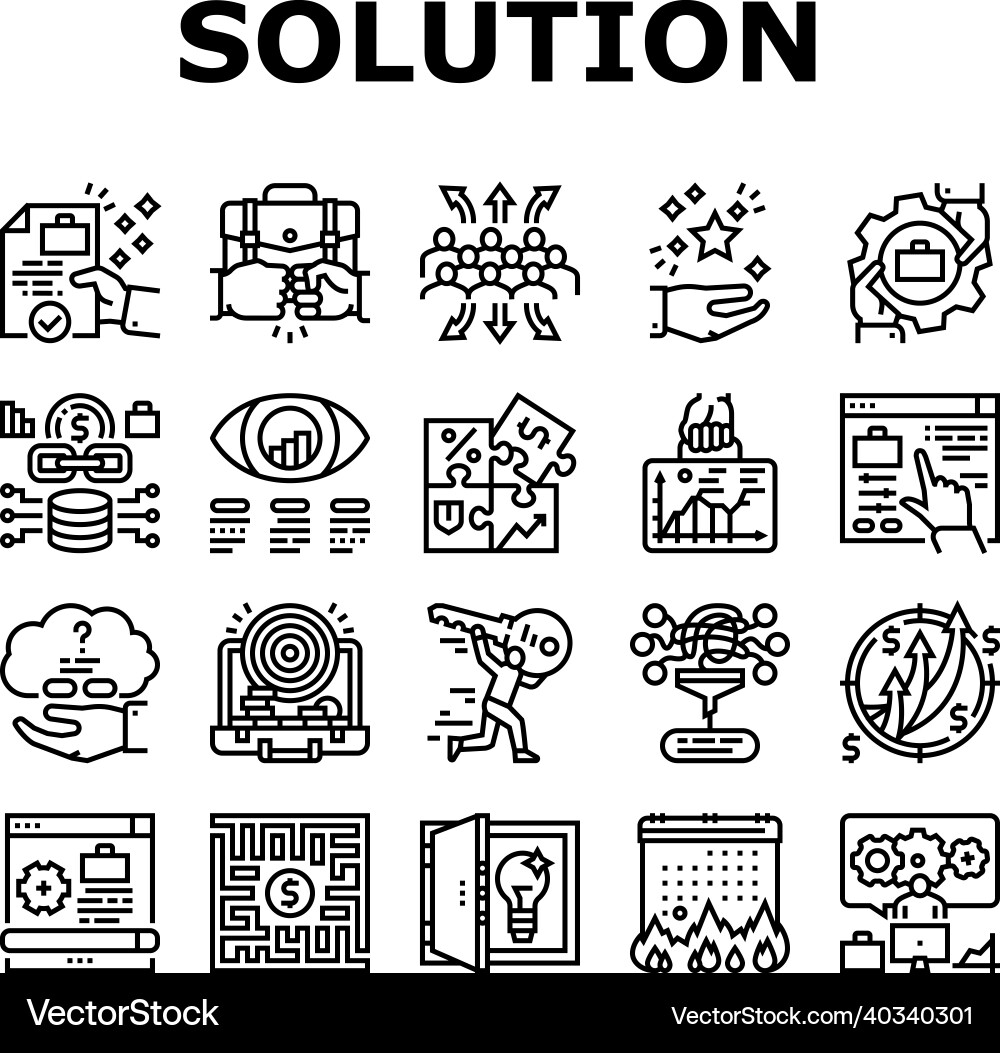 Solution business problem task icons set Solution business problem task icons set vector image