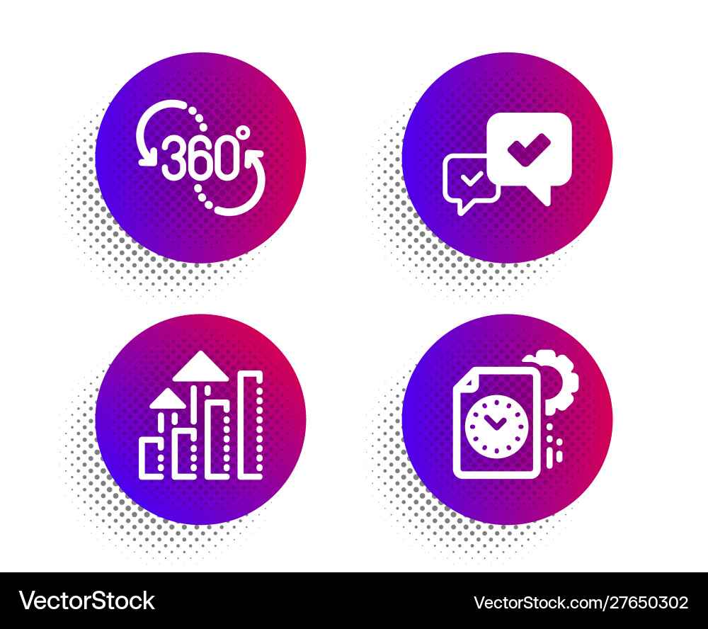 360 degree analysis graph and approve icons set 360 degree analysis graph and approve icons set vector image