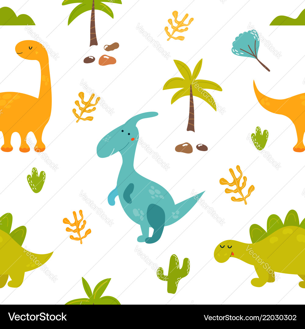 Brigt seamless pattern with cute dinos Brigt seamless pattern with cute dinos vector image