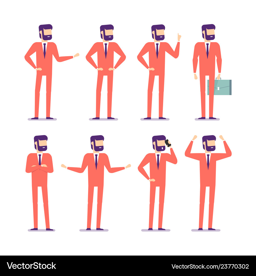 Businessman characters poses and actions set Businessman characters poses and actions set vector image